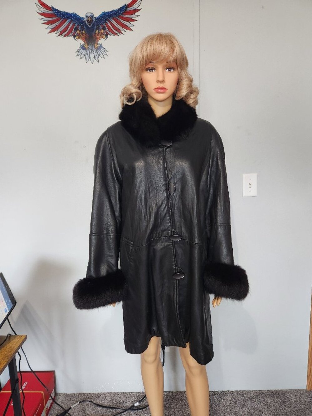 #800 Leather/fox fur coat